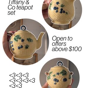 Tiffany & Co Yellow Teapot with Blue Floral Design